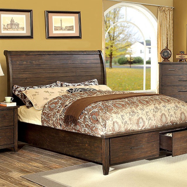 Furniture Of America Ribeira Transitional Rustic Dark Walnut Bed Model CM7252-Queen Bed