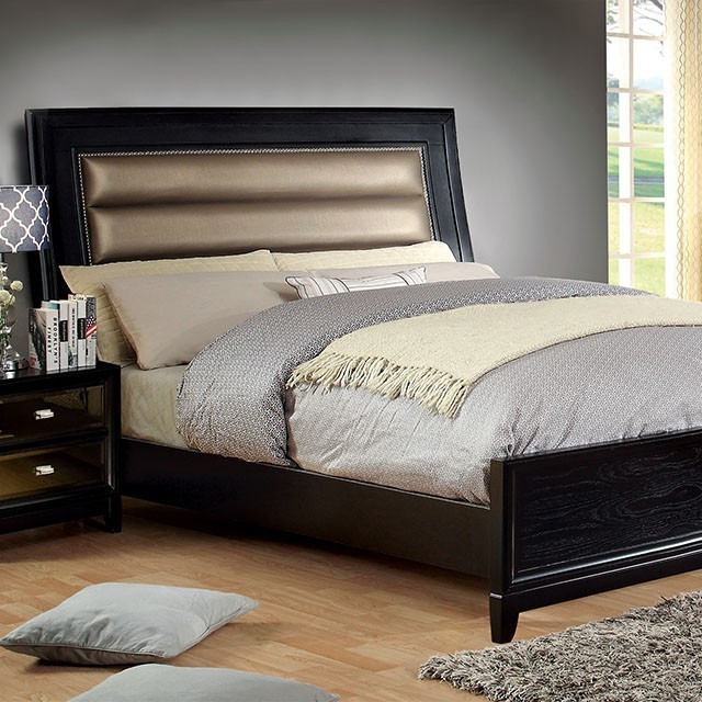 Furniture Of America Golva Contemporary Black/Taupe Bed Model CM7295-E.King Bed