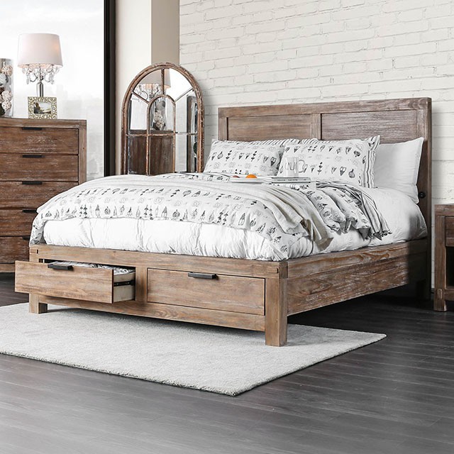 Furniture Of America Wynton Rustic Weathered Light Oak Bed Model CM7360-Queen Bed