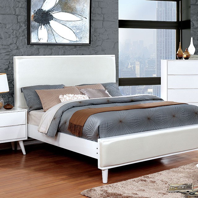 Furniture Of America Lennart Mid-Century Modern White Bed Model CM7387WH-Queen Bed