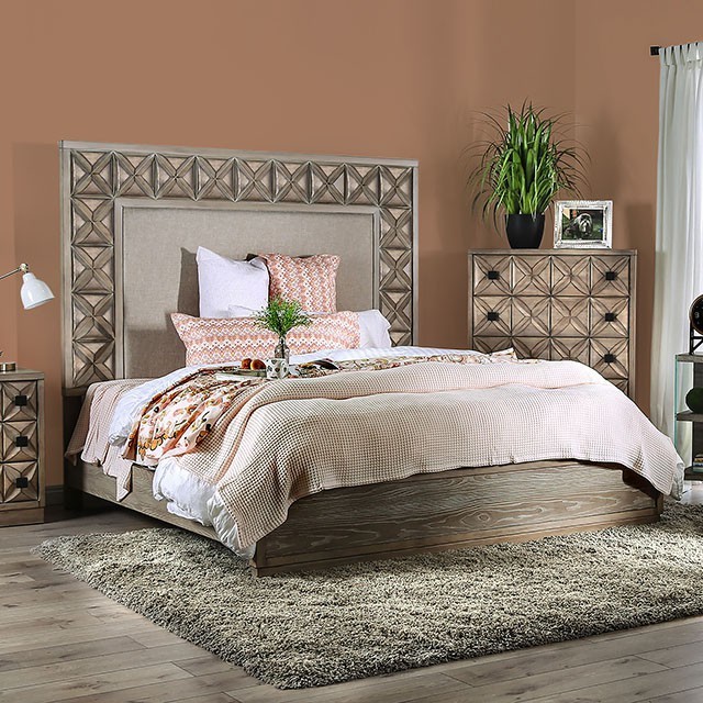 Furniture Of America Markos Transitional Weathered Light Oak Bed Model CM7393-Queen Bed