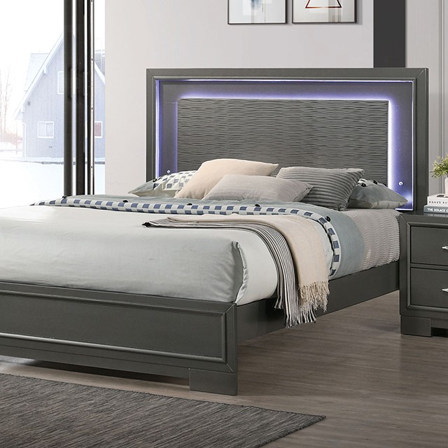 Furniture Of America Alison Contemporary Metallic Gray Bed Model CM7416GY-Queen Bed