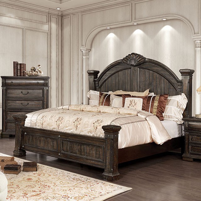 Furniture Of America Genevieve Transitional Distressed Walnut Bed Model CM7428-Queen Bed