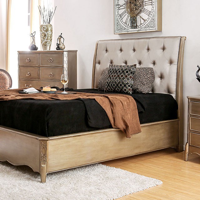 Furniture Of America Celine Contemporary Brushed Gold Bed Model CM7432-Queen Bed