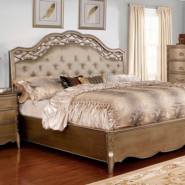 Furniture Of America Capella Traditional Brushed Gold Bed Model CM7442-Queen Bed