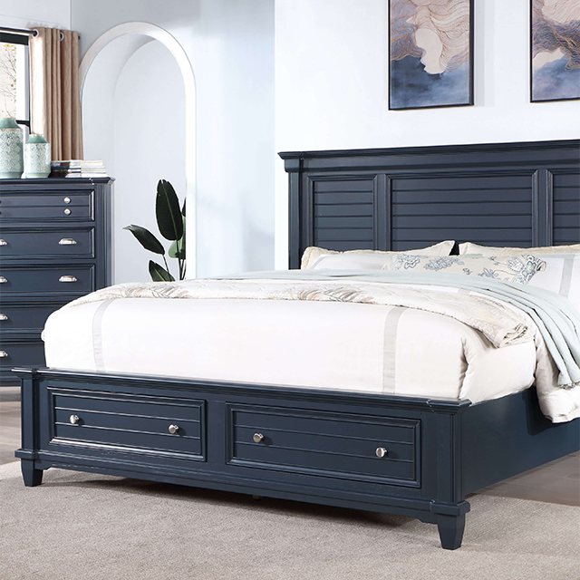 Furniture Of America Manzanillo Transitional Slate Blue Bed Model CM7470BL-Queen Bed