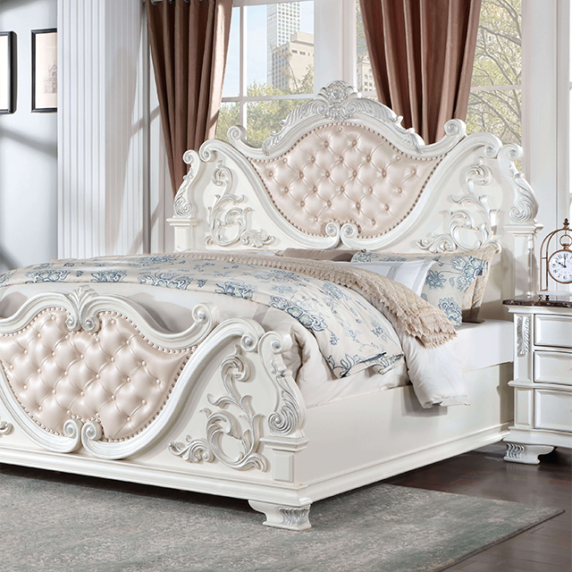 Furniture Of America Esparanza Traditional Pearl White Bed Model CM7478WH-Queen Bed