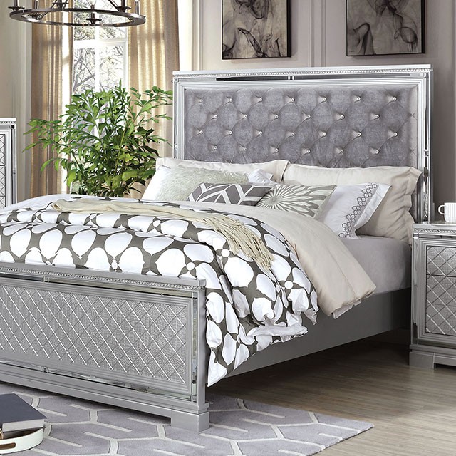 Furniture Of America Belleterre Glam Silver Bed Model CM7518-Queen Bed