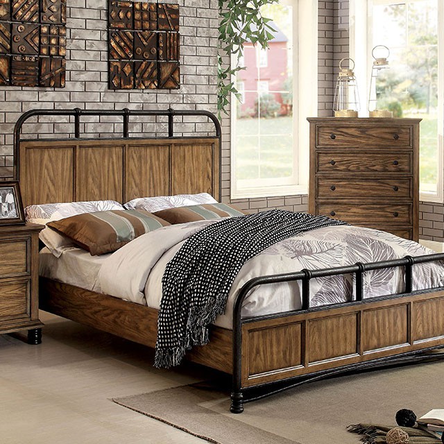 Furniture Of America Mcville Industrial Dark Oak Bed Model CM7558-Queen Bed