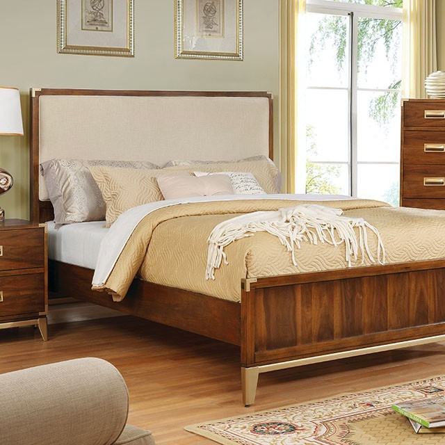 Furniture Of America Tychus Transitional Dark Oak/Beige Bed Model CM7559F-E.King Bed