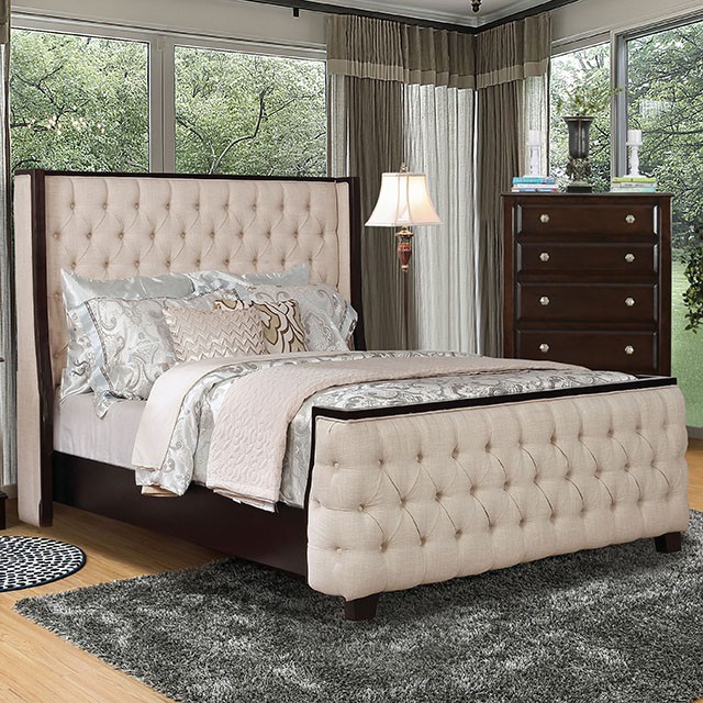 Furniture Of America Camille Contemporary Beige Bed Model CM7566-Queen Bed