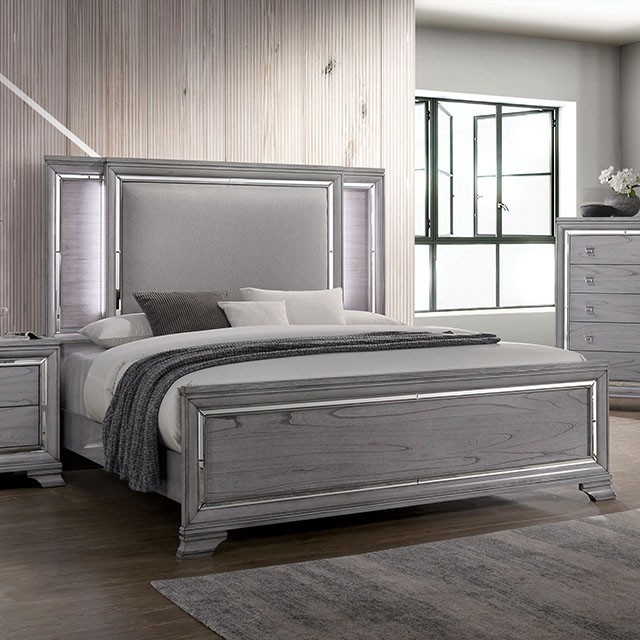 Furniture Of America Alanis Contemporary Light Gray Bed Model CM7579-Queen Bed