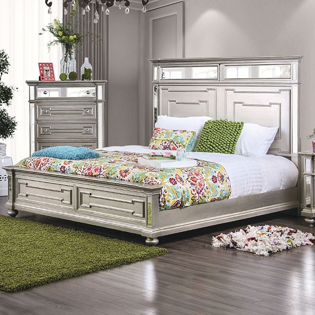 Furniture Of America Salamanca Glam Silver Bed Model CM7673-Queen Bed