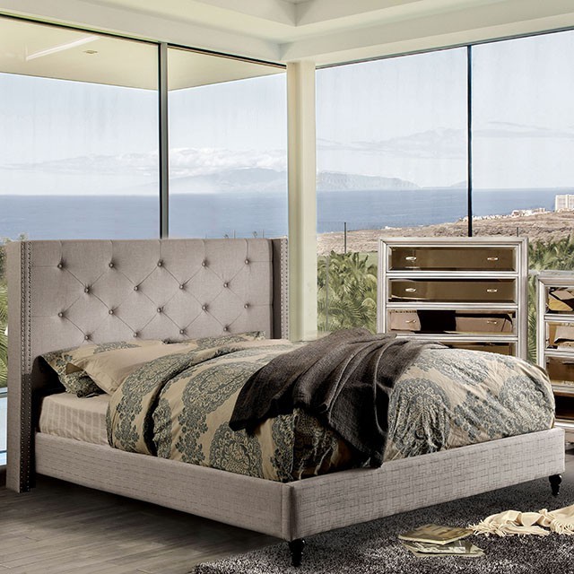 Furniture Of America Anabelle Transitional Warm Gray Bed Model CM7677GY-E.King Bed