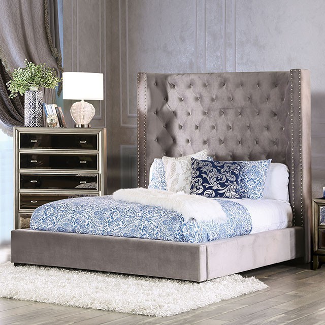 Furniture Of America Mirabelle Transitional Gray Bed Model CM7679GY-Queen Bed