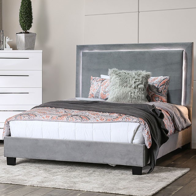 Furniture Of America Erglow Contemporary Gray Bed Model CM7695GY-E.King Bed, Gray