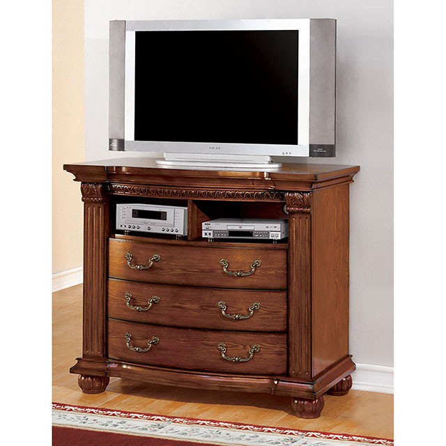 Furniture Of America Bellagrand Traditional Antique Tobacco Oak Media Chest Model CM7738TV-DR