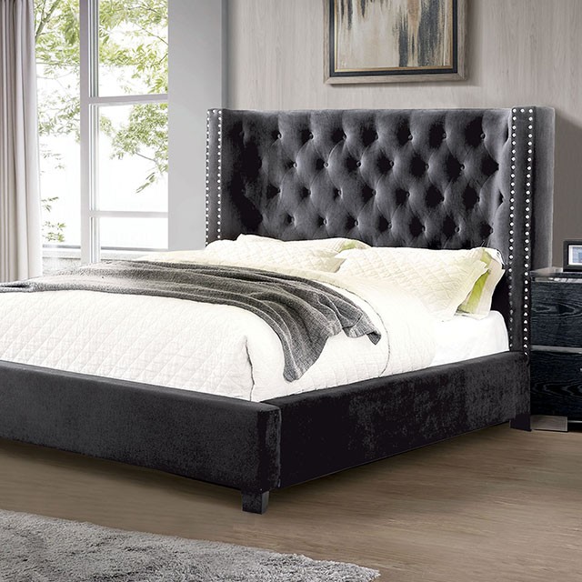 Furniture Of America Cayla Transitional Dark Gray Bed Model CM7779DG-Cal.King Bed