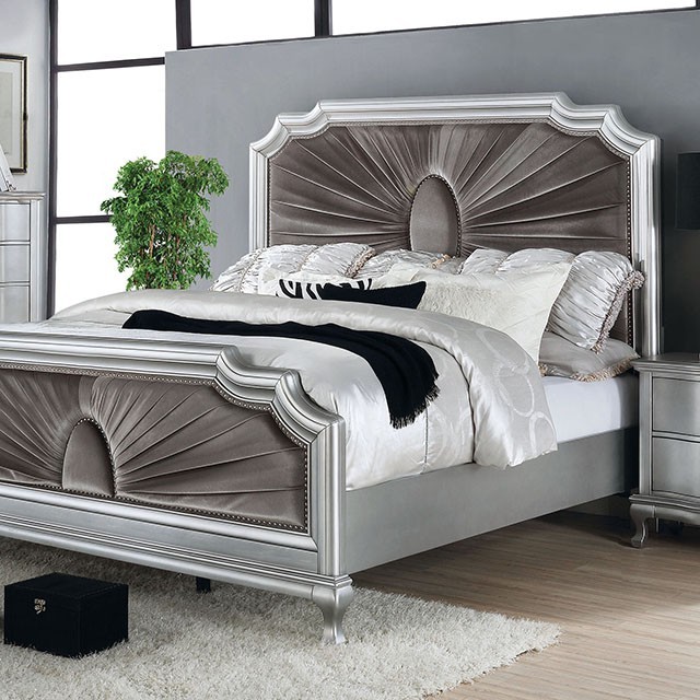 Furniture Of America Aalok Glam Silver/Warm Gray Bed Model CM7864-Queen Bed