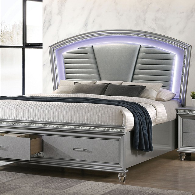 Furniture Of America Maddie Contemporary Silver Bed Model CM7899SV-Queen Bed
