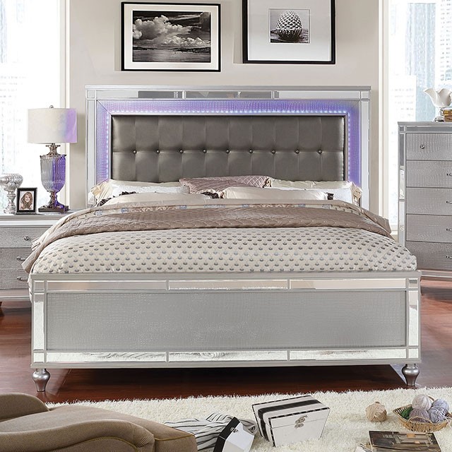 Furniture Of America Brachium Contemporary Silver Bed Model CM7977SV-Queen Bed