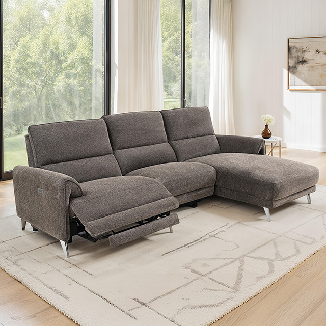 Furniture Of America Brande Contemporary Brown Power Sectional, Right Chaise Model CM9938BR-SECT-PM-R