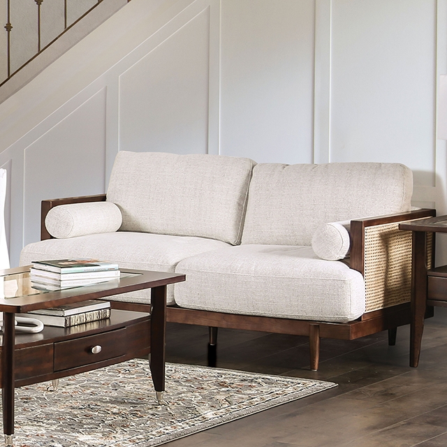 Furniture Of America Alesund Mid-Century Modern Beige/Walnut Loveseat Model CM9982-LV