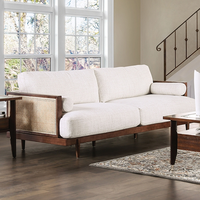 Furniture Of America Alesund Mid-Century Modern Beige/Walnut Sofa Model CM9982-SF