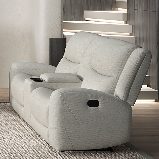 Furniture Of America Giraldus Transitional Beige Manual Recliner Loveseat W/ Console Model CM9988BG-LV-M