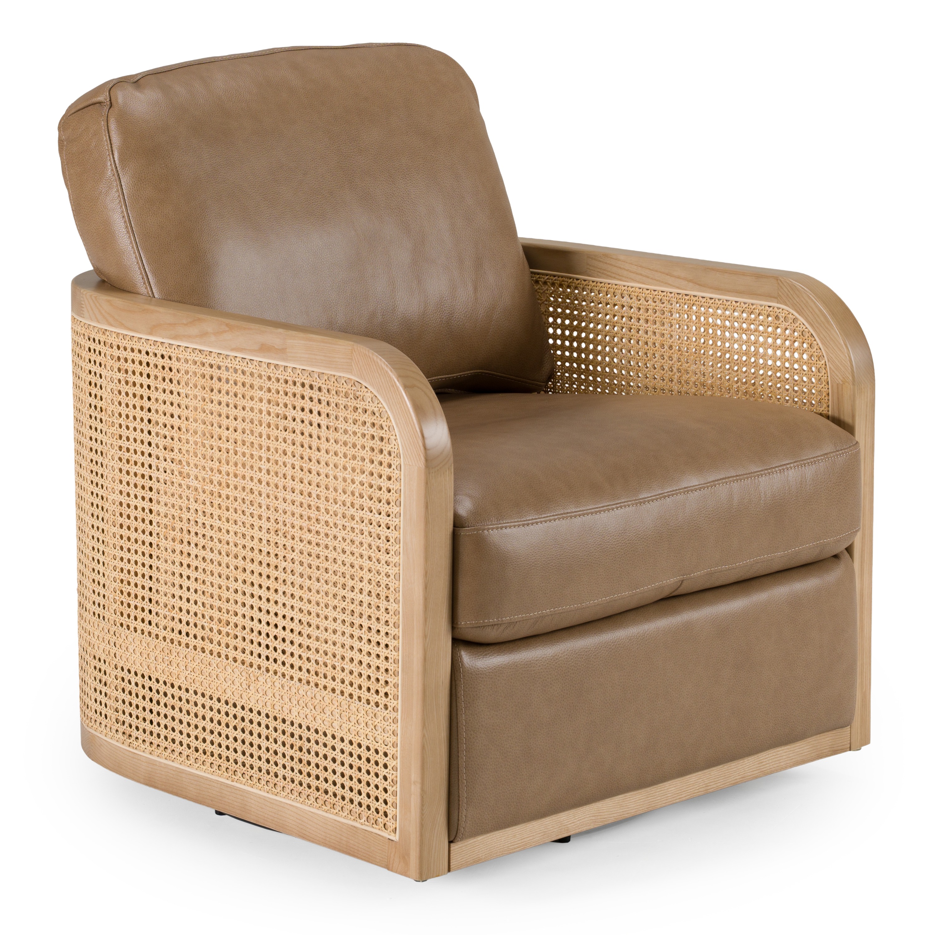 LA Furniture Danson Modern Tan Leather + Wicker Swivel Accent Chair VGKK-KF.A2090-SAND Contemporary Style by Vig Furnitrue Number 81388 Catch Home Goods