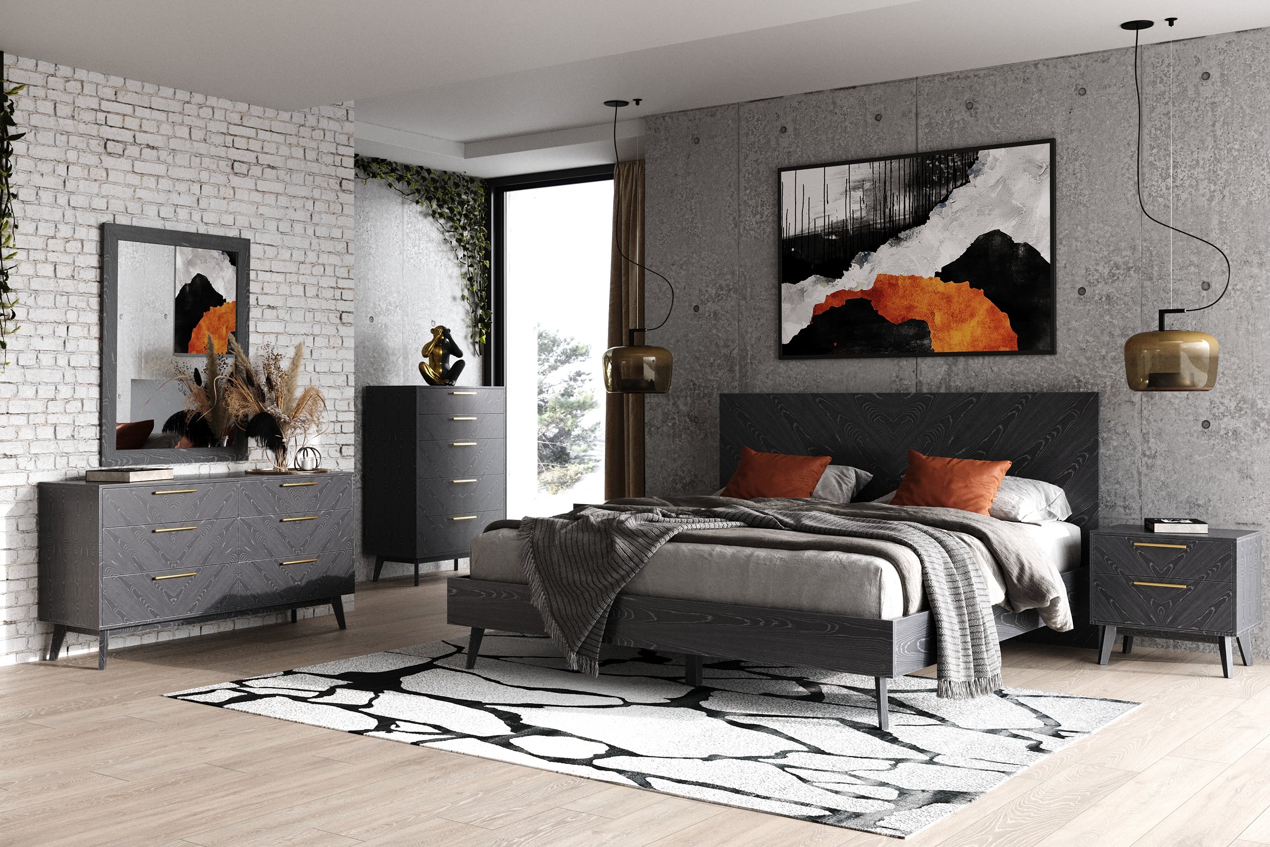 LA Furniture Diana Eastern King Modern Grey Ash Bed VGMABR-132-BED-EK Contemporary Style by Vig Furnitrue Number 80511 Catch Home Goods