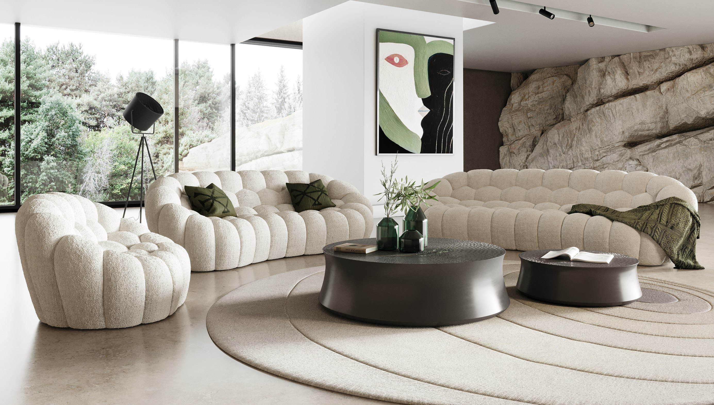 LA Furniture Yolonda Modern Curved Off-White Fabric Sofa Set VGEV2126C-SET-C-00 Contemporary Style by Vig Furnitrue Number 80463 Catch Home Goods