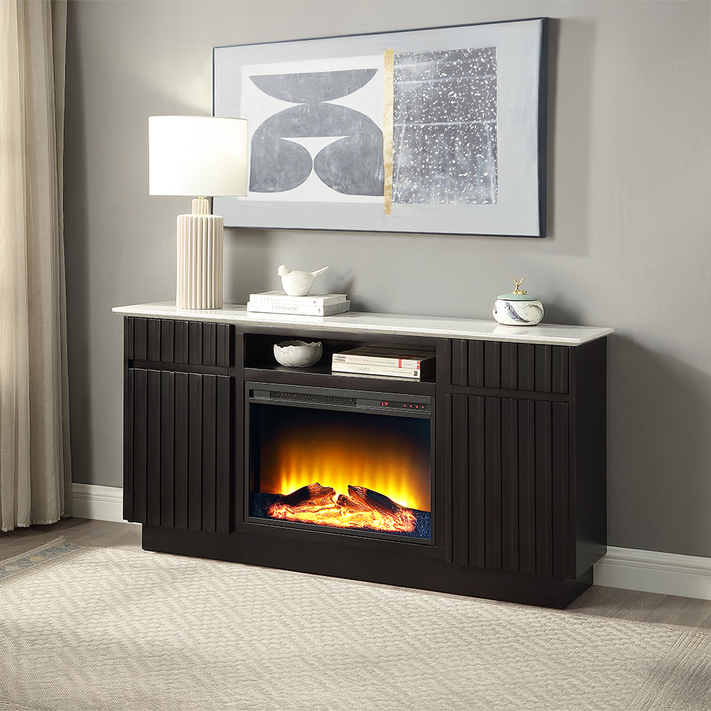 Acme Jaramillo Server with Natural Marble Top & Fireplace Model DN02718
