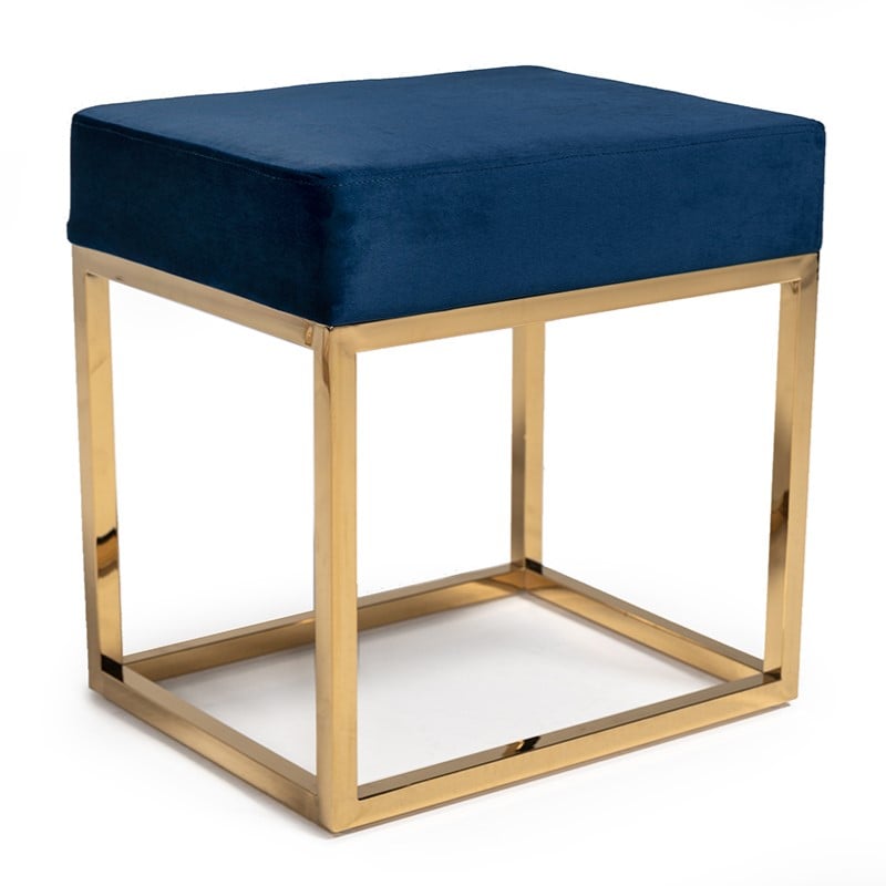LA Furniture Downey Modern Blue Velvet & Gold Stool Ottoman VGFH-FDC8016-BLU Contemporary Style by Vig Furnitrue Number 75151 Catch Home Goods