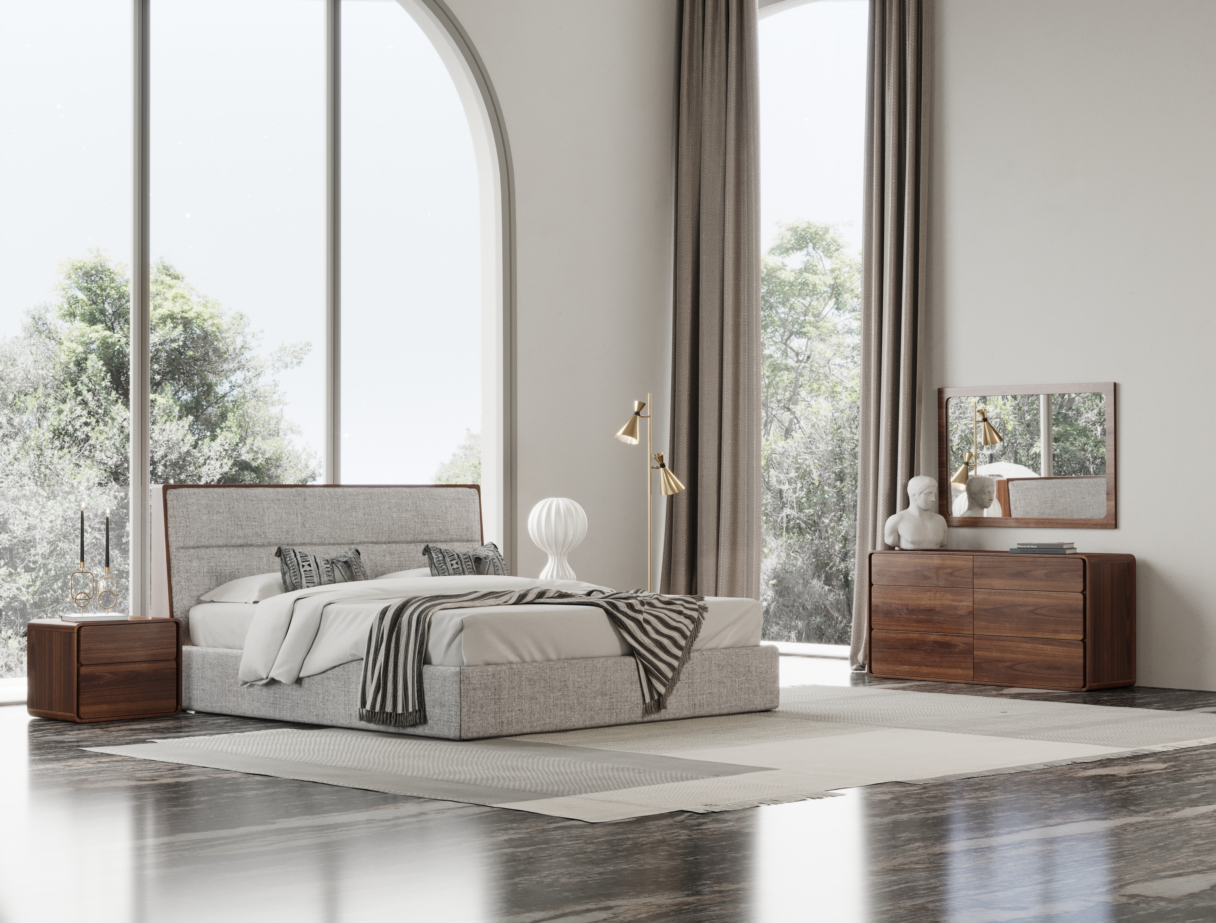LA Furniture Dustin Modern Grey Fabric & Walnut Trimmed Q Bedroom Set VGMABR-99-BED-SET-Q Contemporary Style by Vig Furnitrue Number 80261 Catch Home Goods