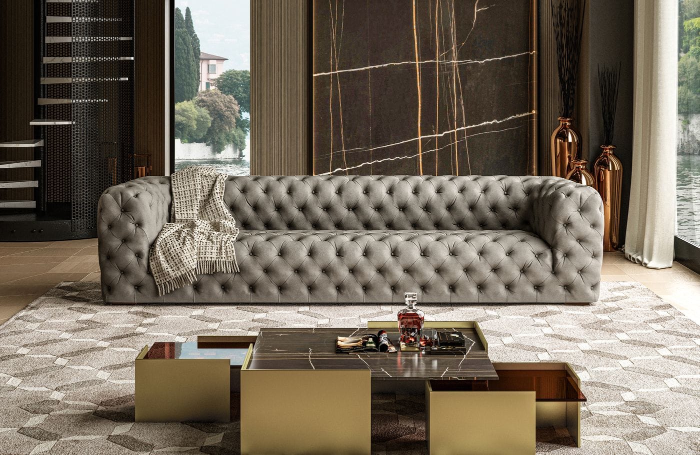 LA Furniture Ellington Italian Grey Nubuck Leather 4-Seater Sofa VGCCRIALTO-GRY-S Contemporary Style by Vig Furnitrue Number 83138 Catch Home Goods