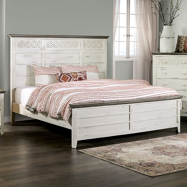 Furniture Of America Myrtlemoore Rustic Vintage Ivory/Rustic Gray Bed Model EM7079IV-Queen Bed