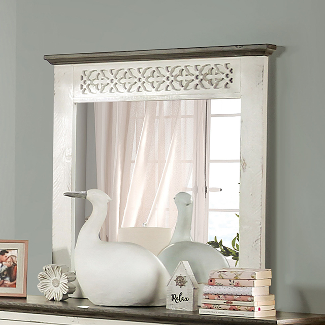 Furniture Of America Myrtlemoore Rustic Vintage Ivory/Rustic Gray Mirror Model EM7079IV-M