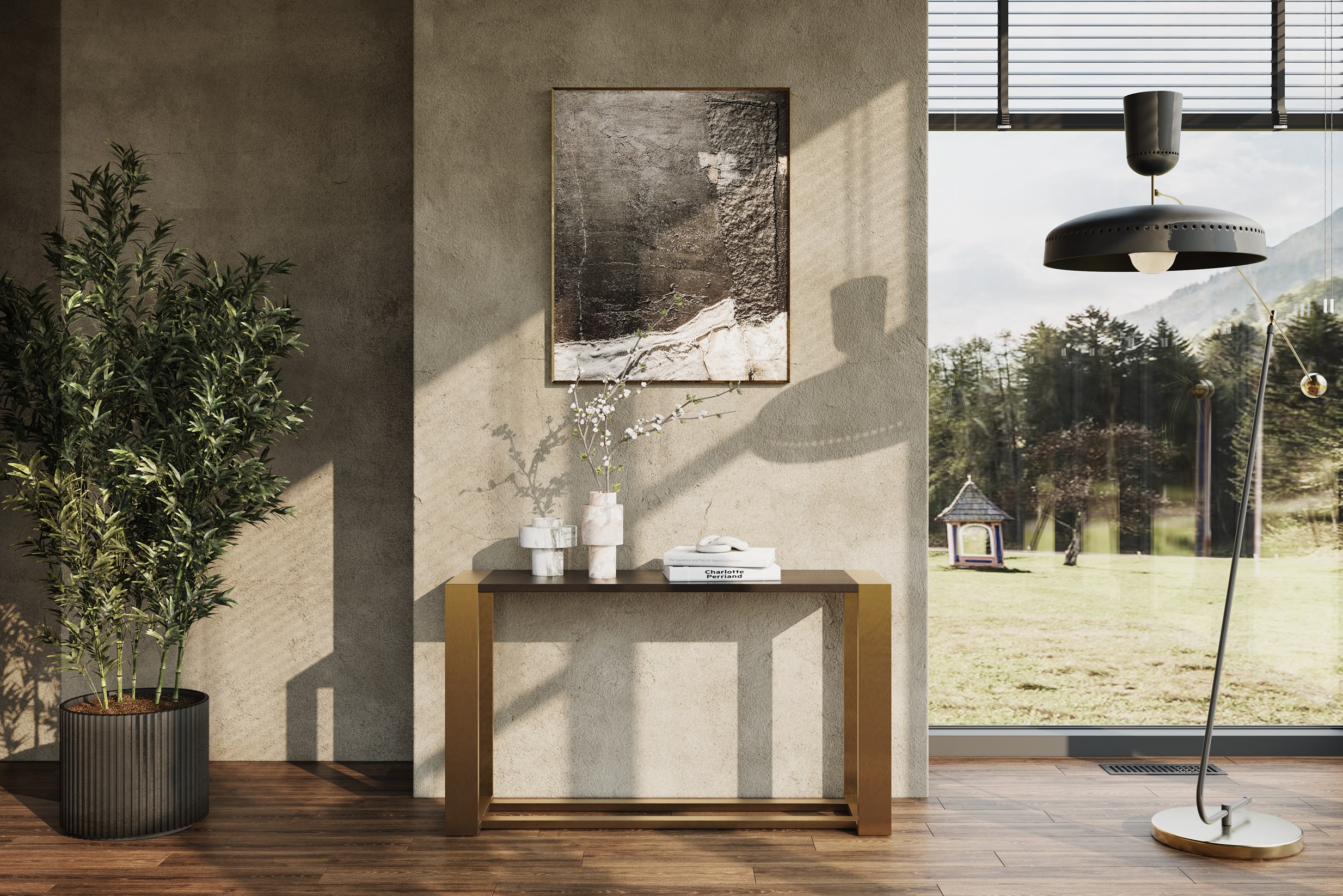 LA Furniture Fauna Modern Wenge and Brass Console Table VGBB-BN-2X-WB-BRN-CT Contemporary Style by Vig Furnitrue Number 79843 Catch Home Goods