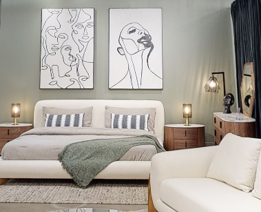 LA Furniture Fleury Contemporary Cream Fabric and Walnut Q Bedroom Set VGCS-21073-BED-SET-queen Contemporary Style by Vig Furnitrue Number 80226 Catch Home Goods