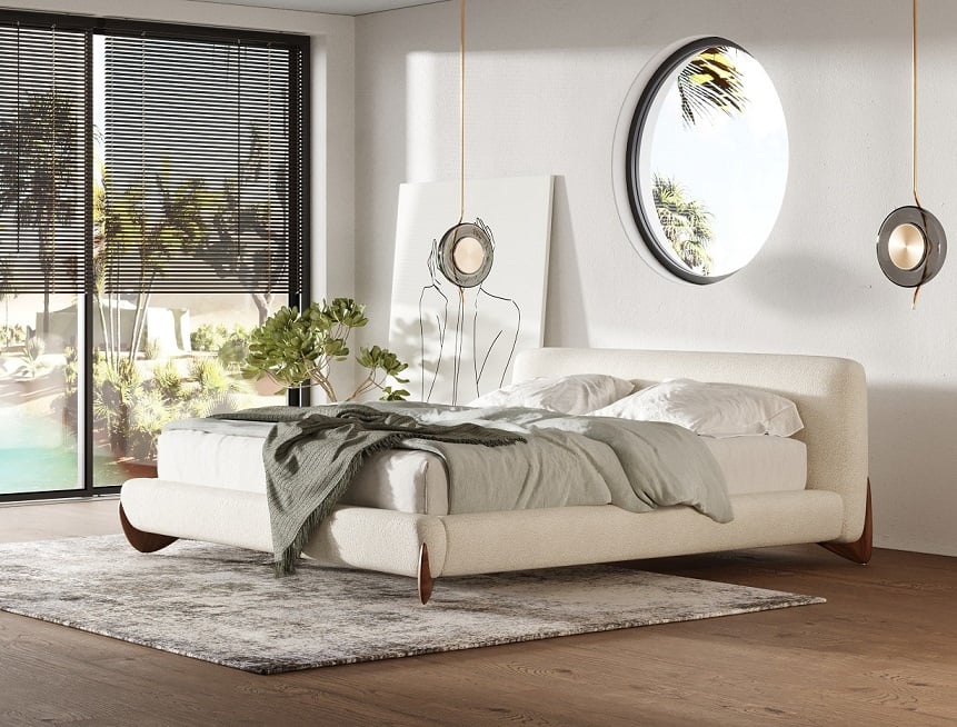 LA Furniture Fleury Contemporary Cream Fabric and Walnut Bed-eastern VGCS-21073-BED-eastern Contemporary Style by Vig Furnitrue Number 79644 Catch Home Goods