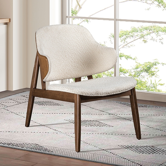 Furniture Of America Belp Mid-Century Modern Walnut/Beige Accent Chair Model FM-AC201WN