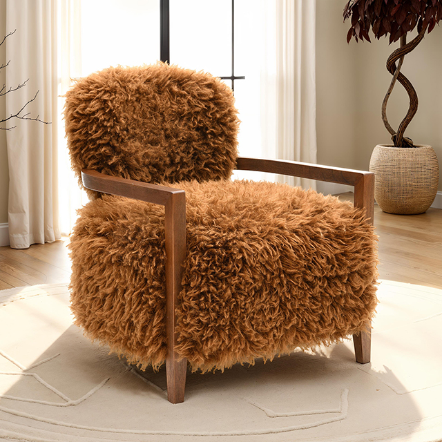 Furniture Of America Eramo Contemporary Camel Brown Accent Chair Model FM-AC6005BR