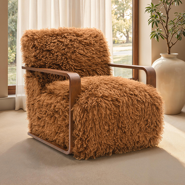 Furniture Of America Elardo Contemporary Camel Brown Accent Chair Model FM-AC6006BR