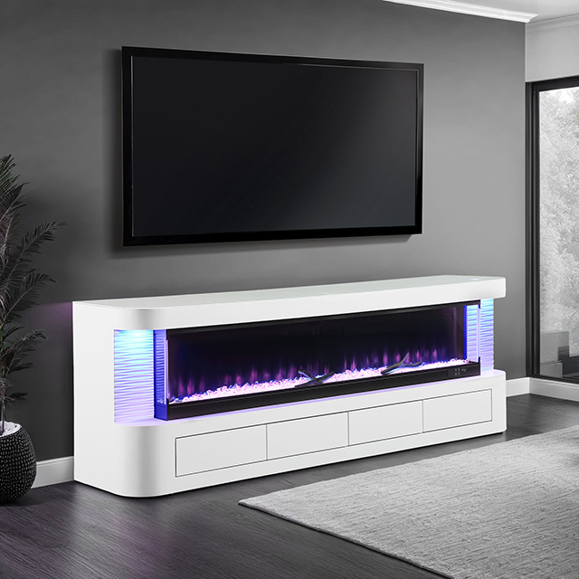 Furniture Of America Luken Contemporary White 71" Tv Stand W/ Electric Fire Place Model FM-AC8010WH-TV
