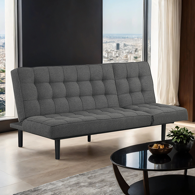 Furniture Of America Naperville Contemporary Dark Gray Futon Sofa Model FM2802DG-CHAISE