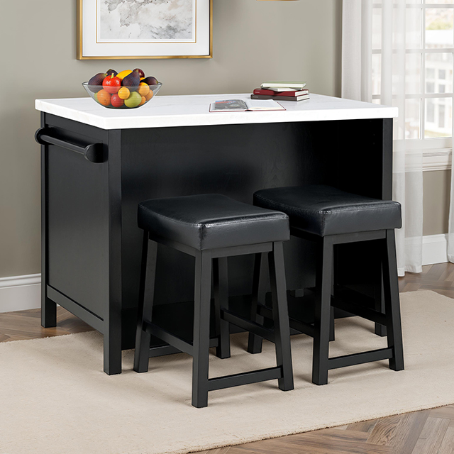 Furniture Of America Albergo Transitional Black/White 3 Pc Bar Table Set Model FM34003BK-BT-3PK-STOOL