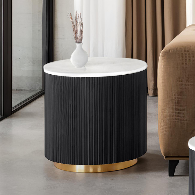 Furniture Of America Virden Contemporary Black/White/Gold Round End Table Model FM47000BK-ER