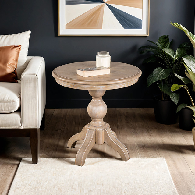 Furniture Of America Chesapeake Transitional Light White Wash Round End Table Model FM49000AK-ER