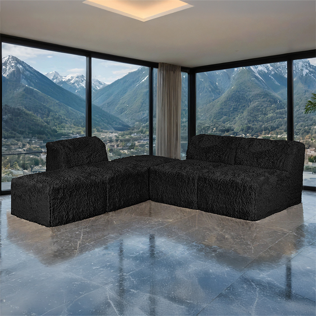 Furniture Of America Nappi Contemporary Black L-Sectional (Compressed Foam) Model FM62102BK-SECT-A